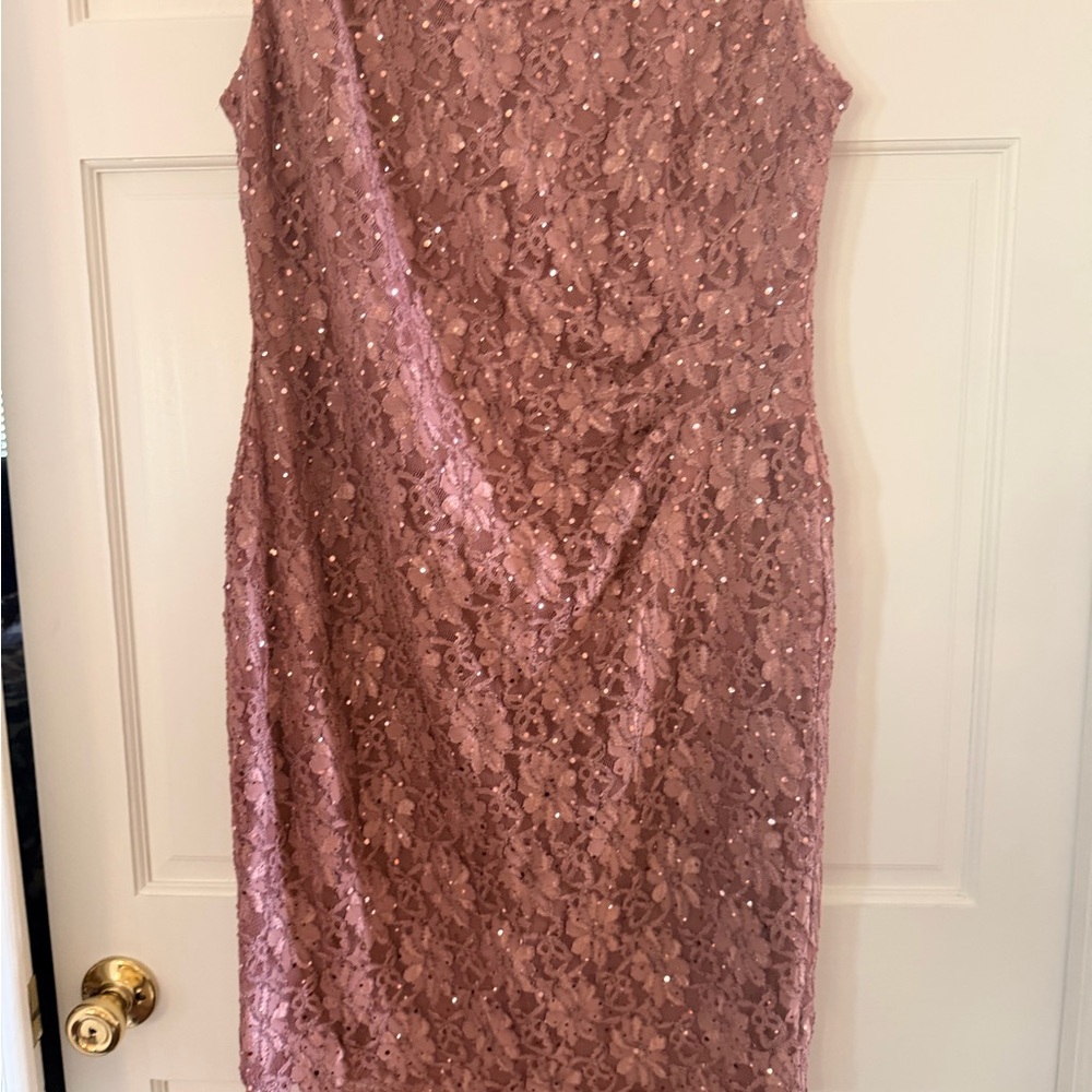 connected apparel Dusty Rose Lace Sequin Midi Dress - Picture 3 of 3